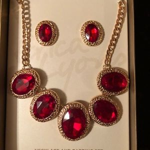 Erica Lyons ruby red necklace / earrings set